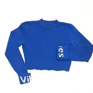 Fashion Nova Crop Sweater ‘Vibes’ medium EUC Royal blue